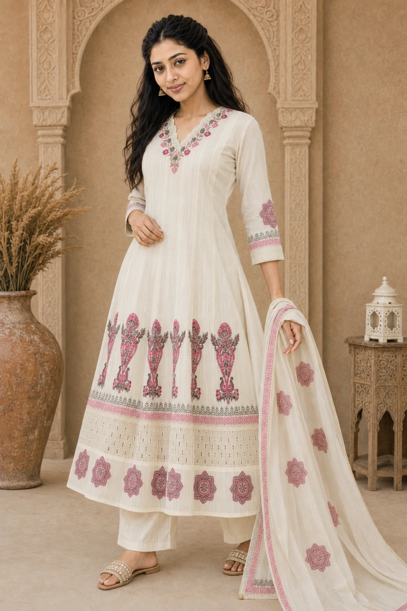 White 3 Piece Chudithar Set