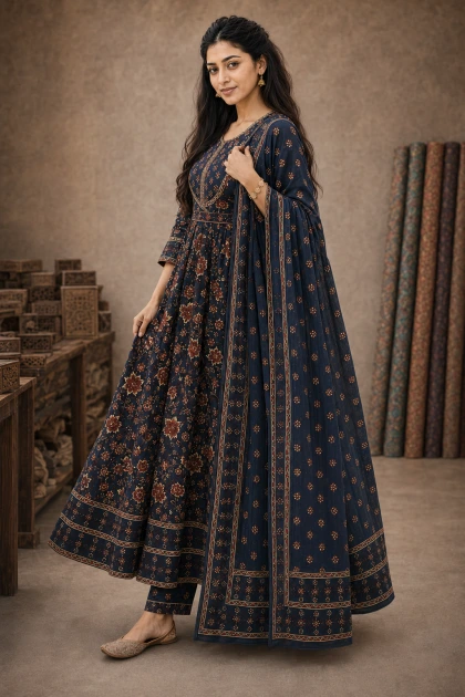 Navy Blue 3 Piece Chudithar Set