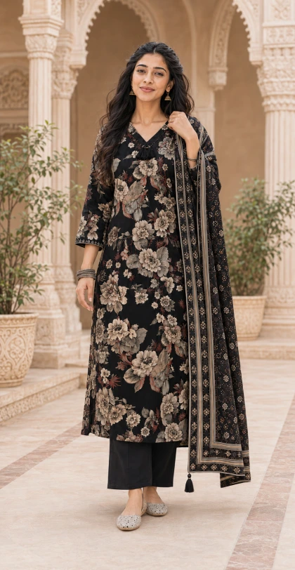 Noor Black Printed Chudithar Sets
