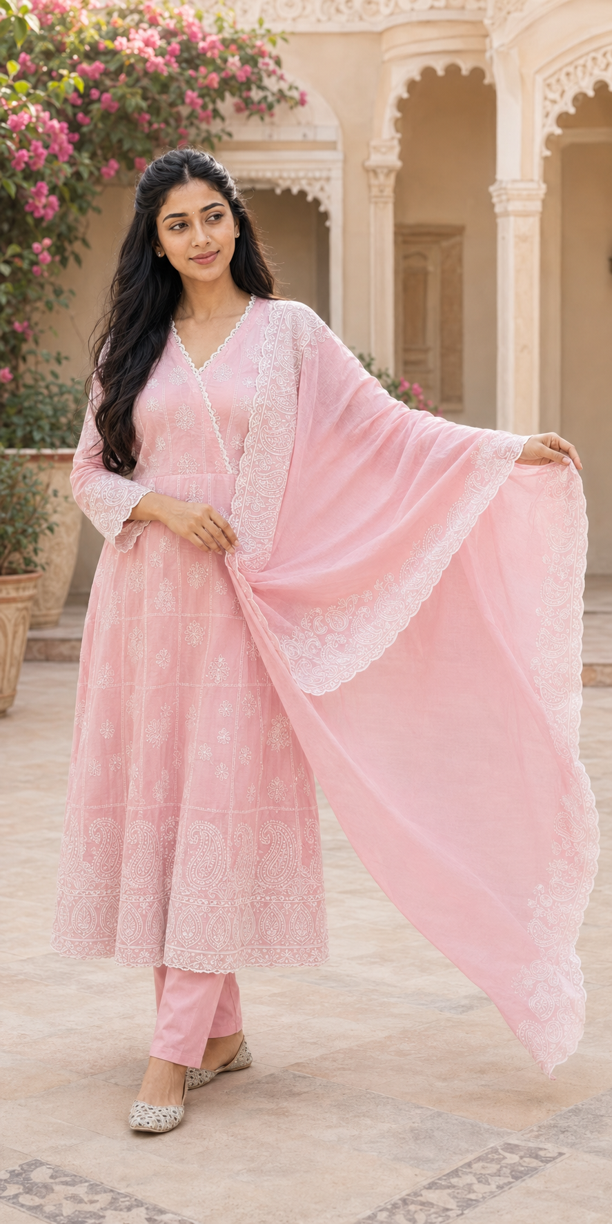 Ziya Pink, Blue Embroidary Work 3 Piece Chudithar Set